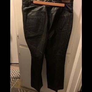 Genuine women black leather Ralph Lauren pants